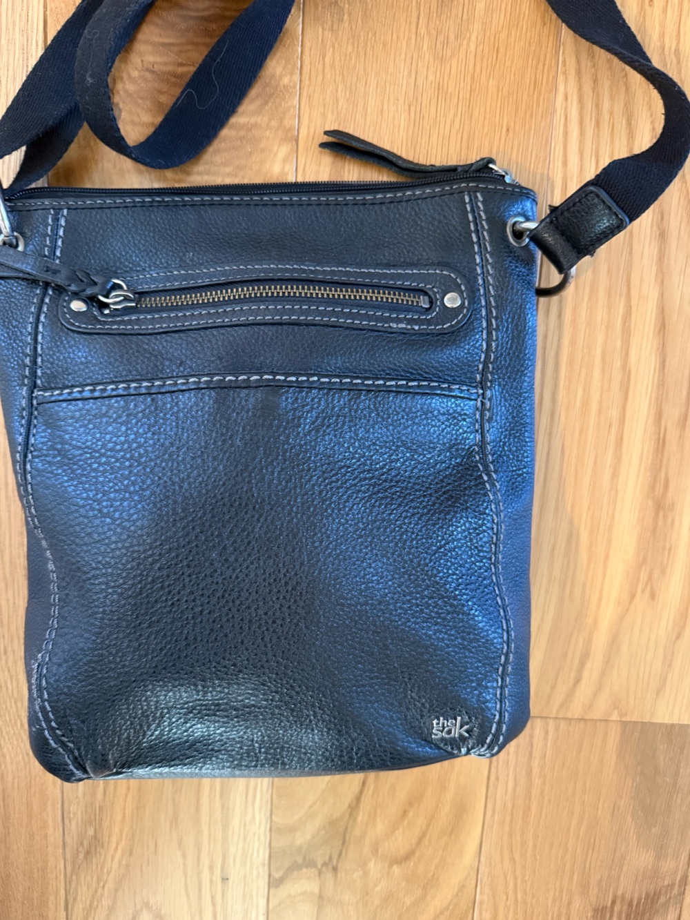 The Sak Black Pebbled Leather Crossbody Bag Silver Hardware